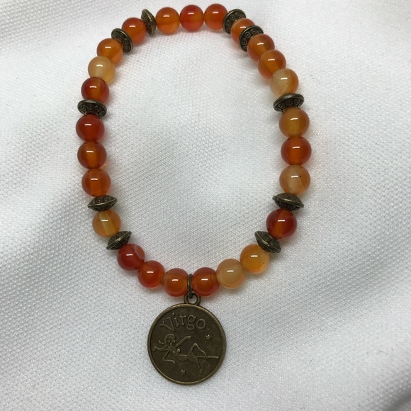 Carnelian Virgo bracelet. Natural gemstones with bronze zodiac charm - Picture 7 of 8